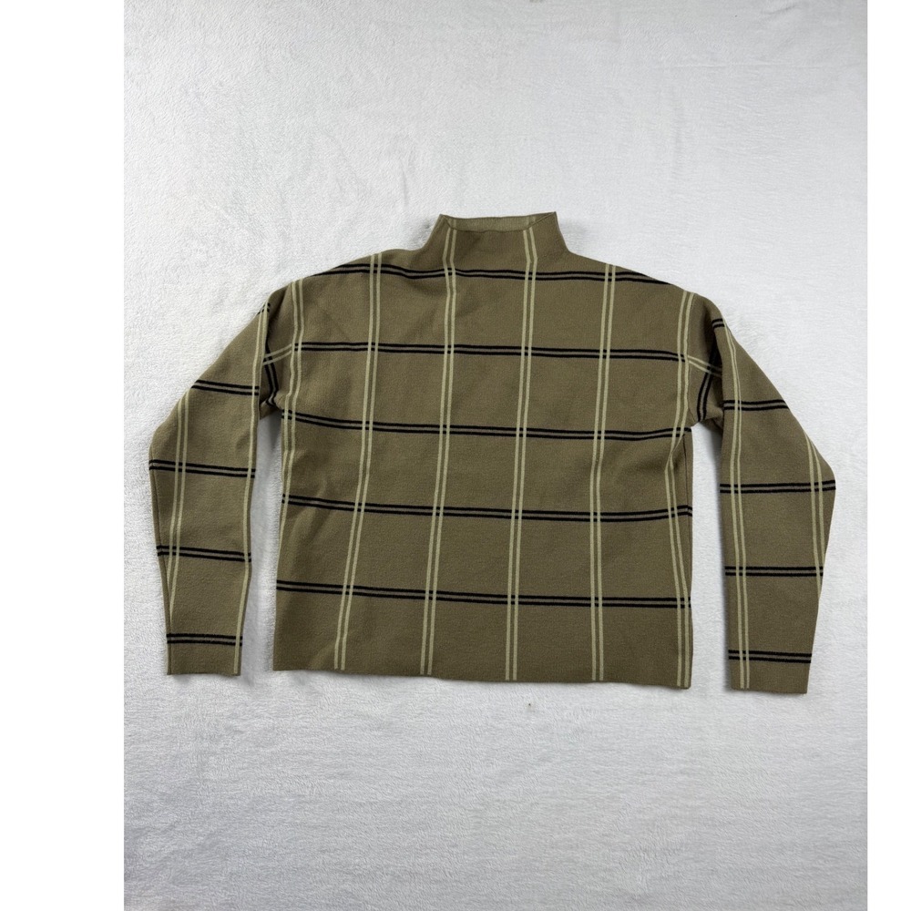 Max Studio Women Olive Green Grid Plaid Mock Neck Long Sleeve Sweater Size M